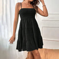 Women's Spaghetti Strap Sleeveless Smocked A-Line Swing Mini Dress, Elegant Casual Summer Dress Lady T Fashions