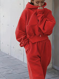 Women'S Cozy Red Hoodie & Sweatpants Set - Casual Long Sleeve Pullover with Pockets, Soft Polyester Blend, Perfect for Fall/Winter Lounging or Outdoor, Sweater Hoodie Lady T Fashions