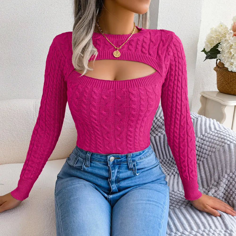 Women's Lightweight Fall Sweater Tops Long Sleeve Round Neck Cutout Pullover Casual Tunic Blouse Lady T Fashions