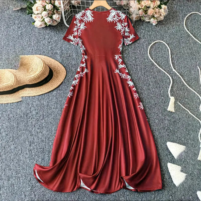 Women's Elegant Short Sleeve Maxi Dresses Casual Empire Waist Long Dress Lady T Fashions