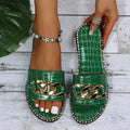 Women's Metal Chain Decor Flat Slippers, Fashion Open Toe Non Slip Slides Shoes, Casual Outdoor Slippers Lady T Fashions