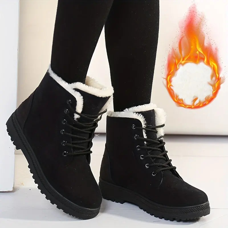 [Winter Snow Boots] Slip-Resistant & Plush Lined Women's Winter Snow Boots | PU Sole, Lace-Up Closure, Cushioned Insole - Cold Weather Boots for Everyday & Formal Outfits - Extended Sizes up to US Women's 44 (EU 43) - Black B Lady T Fashions