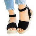 Mid Heel Platform Espadrille Sandals - Buckle Ankle Strap, Open Toe, Lightweight, Non Slip, Faux Leather Upper, PU Sole, Comfortable, Casual, Solid Color, Summer Shoes for Women Lady T Fashions