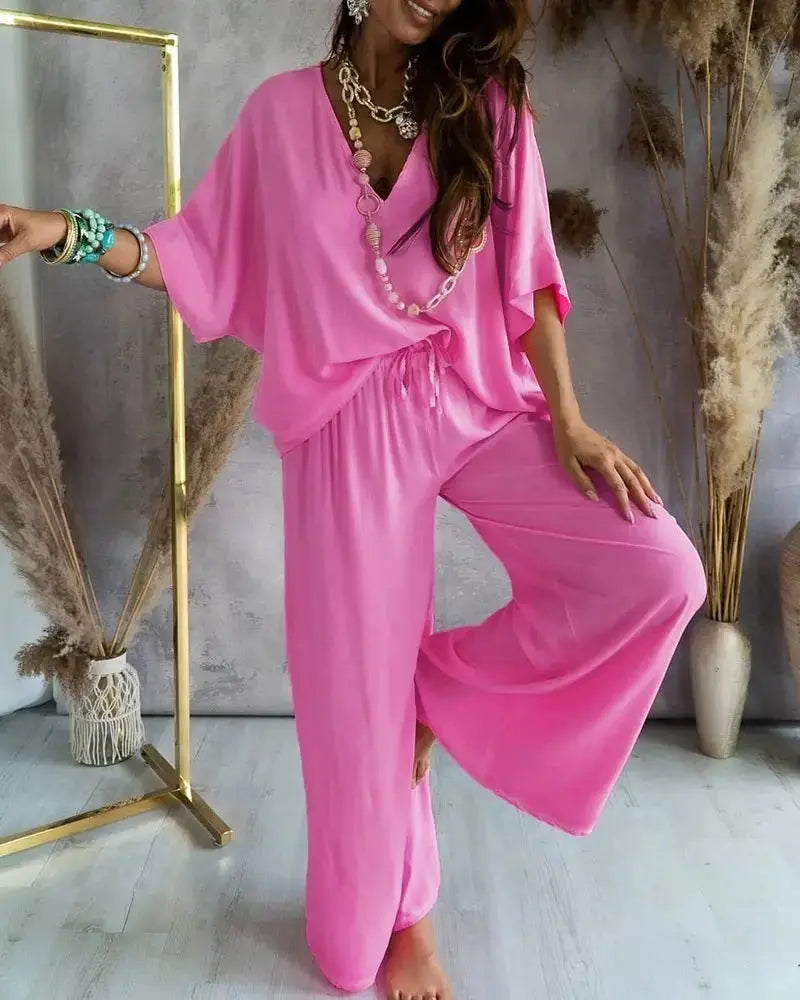 Women's Bat Sleeve Top Casual Pants Suit Lady T Fashions