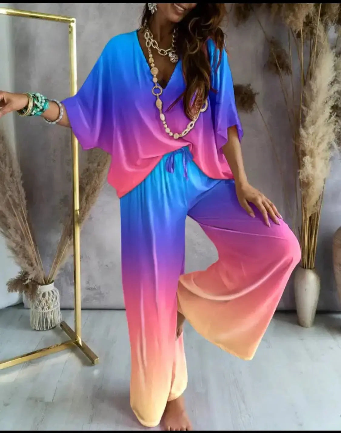 Women's Bat Sleeve Top Casual Pants Suit Lady T Fashions