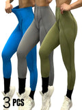 3 Pack Women's Quick Dry High Waist Tummy Control Yoga Pants Workout Leggings With Side Pockets Lady T Fashions
