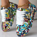 Womens Graffiti Art Sneakers - Stylish Lace-Up Platform Shoes with Comfortable Low Top Design - Perfect for Sports & Casual Wear - Fashionable Skate Style Lady T Fashions