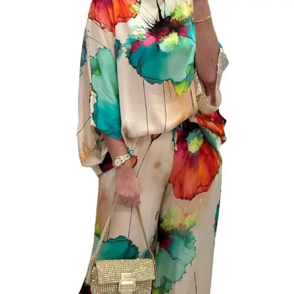 Indian Casual Round Neck Printed Satin Suit Lady T Fashions