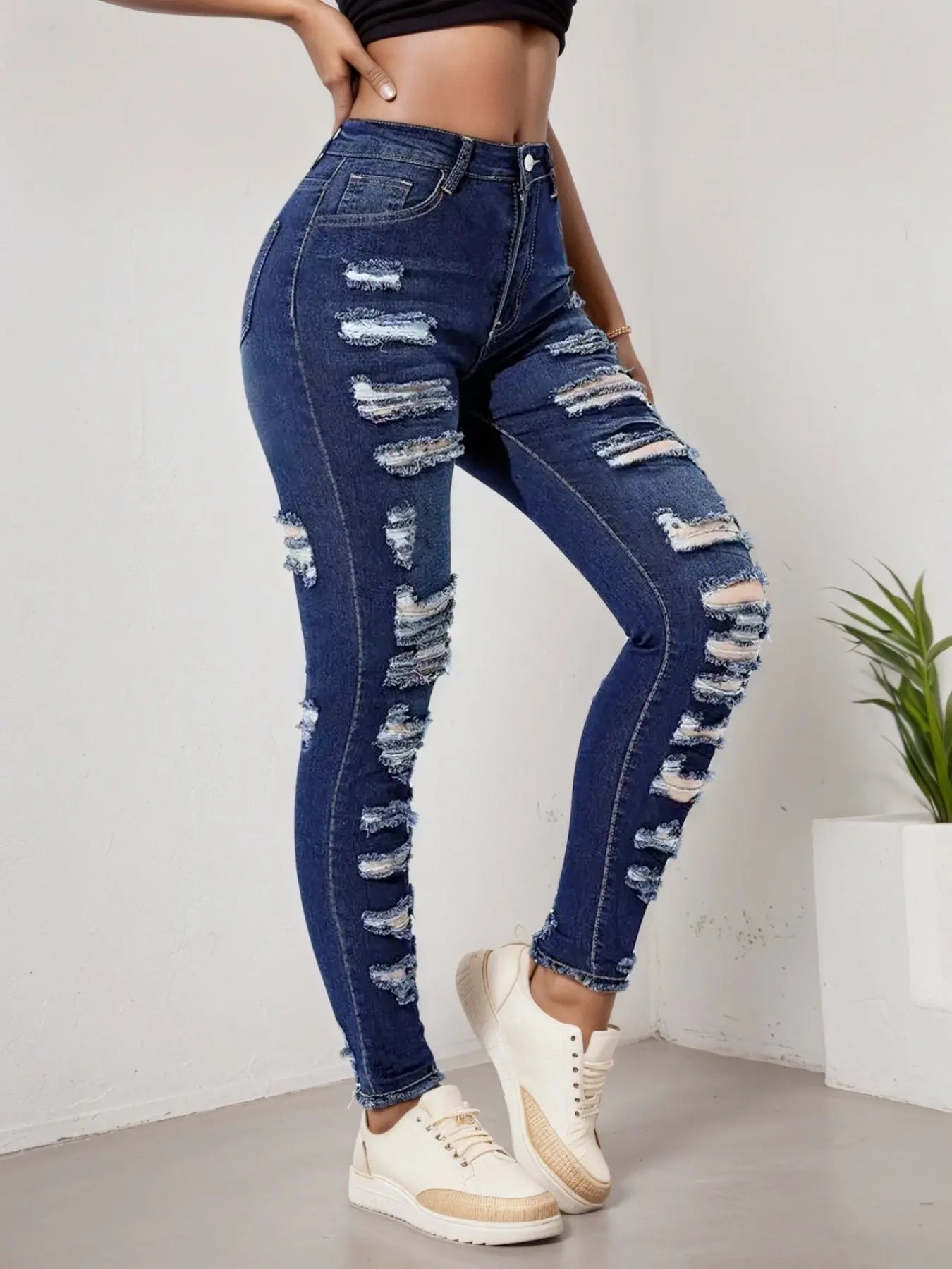 2025 Women's Ripped Tight Cropped Pants, New High Stretch Jeans, Fashionable And Versatile Street Style, Slim Fit Design, Women's Jeans And Clothing Lady T Fashions