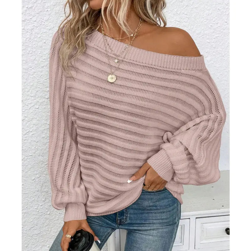 Women's Off Shoulder Sweater Batwing Sleeve Pullover Top Fall Casual Loose Knit Long Sleeve Lady T Fashions