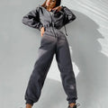 Casual Women Basic Hoodie Two Piece Sets Zipper Drawstring Lady T Fashions
