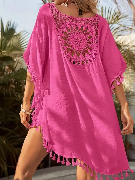 Women's Crochet Lace Tassel Beach Cover-Up Dress Lady T Fashions