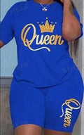 Crown & Letter Printed Short Sleeve T-Shirt And Shorts Casual Two-Piece Set For Summer Lady T Fashions