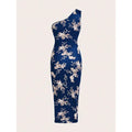 Women's One Shoulder Bodycon Dresses Summer 2025 Ruched High Split Floral Beach Cocktail Wedding Guest Dress Lady T Fashions