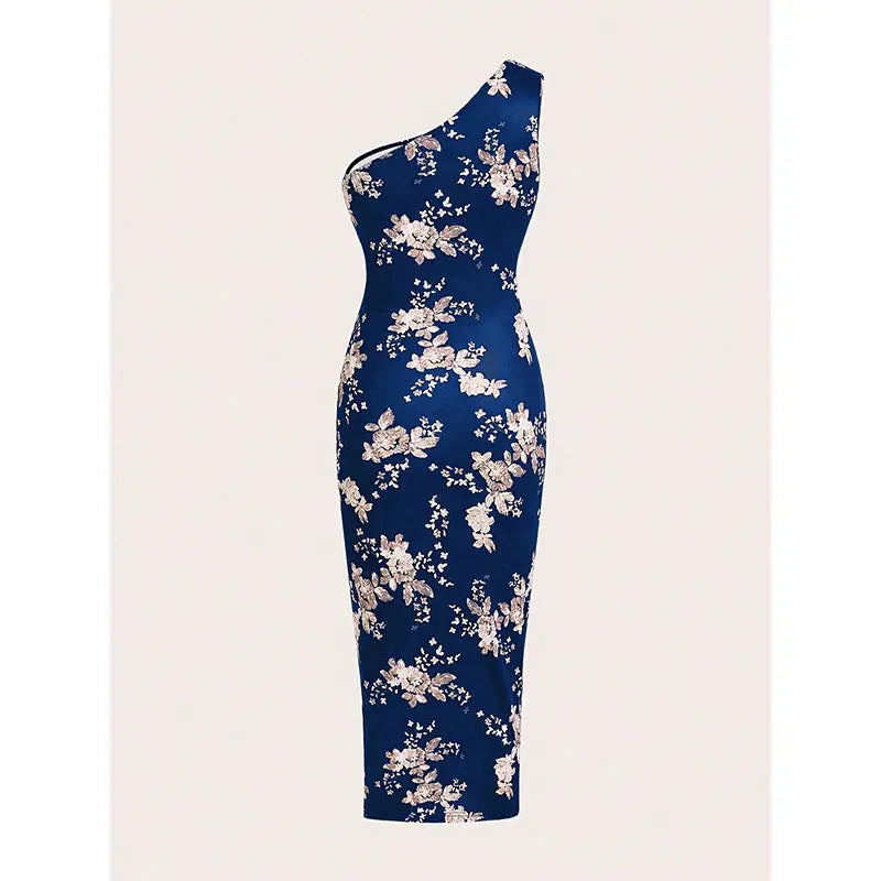 Women's One Shoulder Bodycon Dresses Summer 2025 Ruched High Split Floral Beach Cocktail Wedding Guest Dress Lady T Fashions
