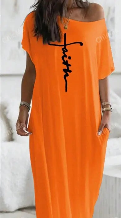 Letter Printed Super Loose Casual Maxi Dress Lady T Fashions