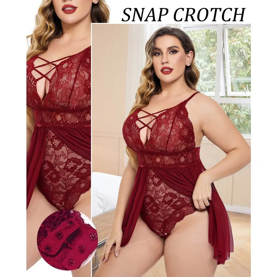 Plus Size Babydoll Womens Snap Crotch Lingerie V NeckLace Nighty Sleepwear Womenswear Comfort BasicMinimalist Spaghetti Strap Lingerie For Women Nightgown Lady T Fashions