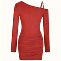 Ladies' Off Shoulder Sexy Solid Color Glossy Tight Fitting Dress Lady T Fashions