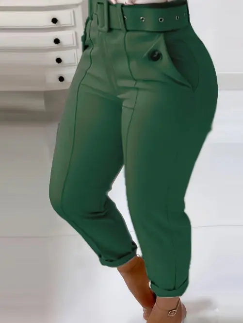 Women's Solid Color Button Casual And Versatile Fashionable Pants Lady T Fashions