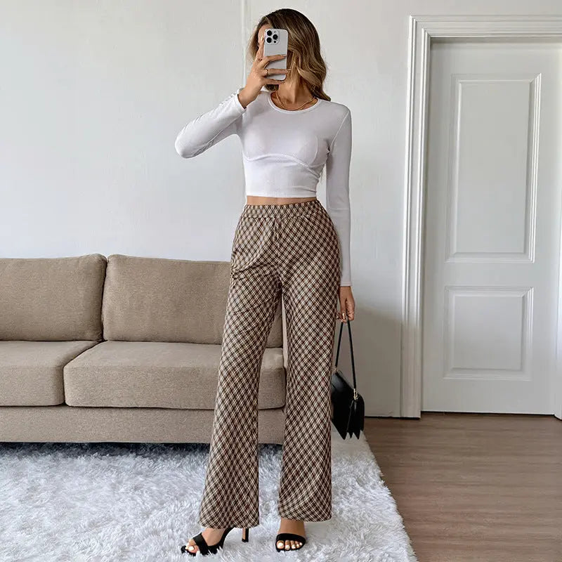 Fashion Commuter Plaid Slightly High Slimming Trousers Women Lady T Fashions