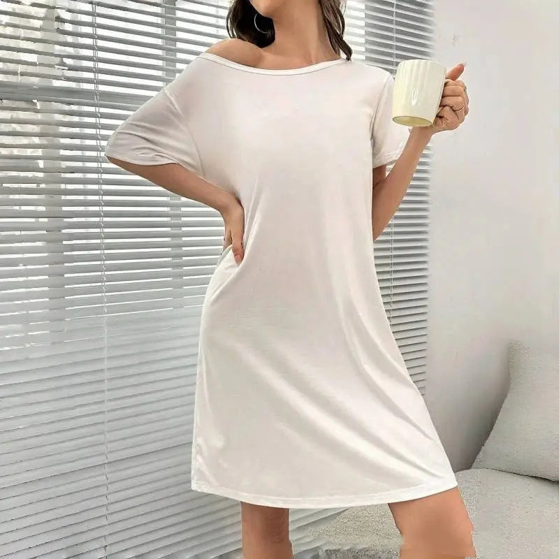 Spring And Summer Home Wear Comfort And Casual Loose Women's Nightdress Short Sleeve Pajamas Lady T Fashions