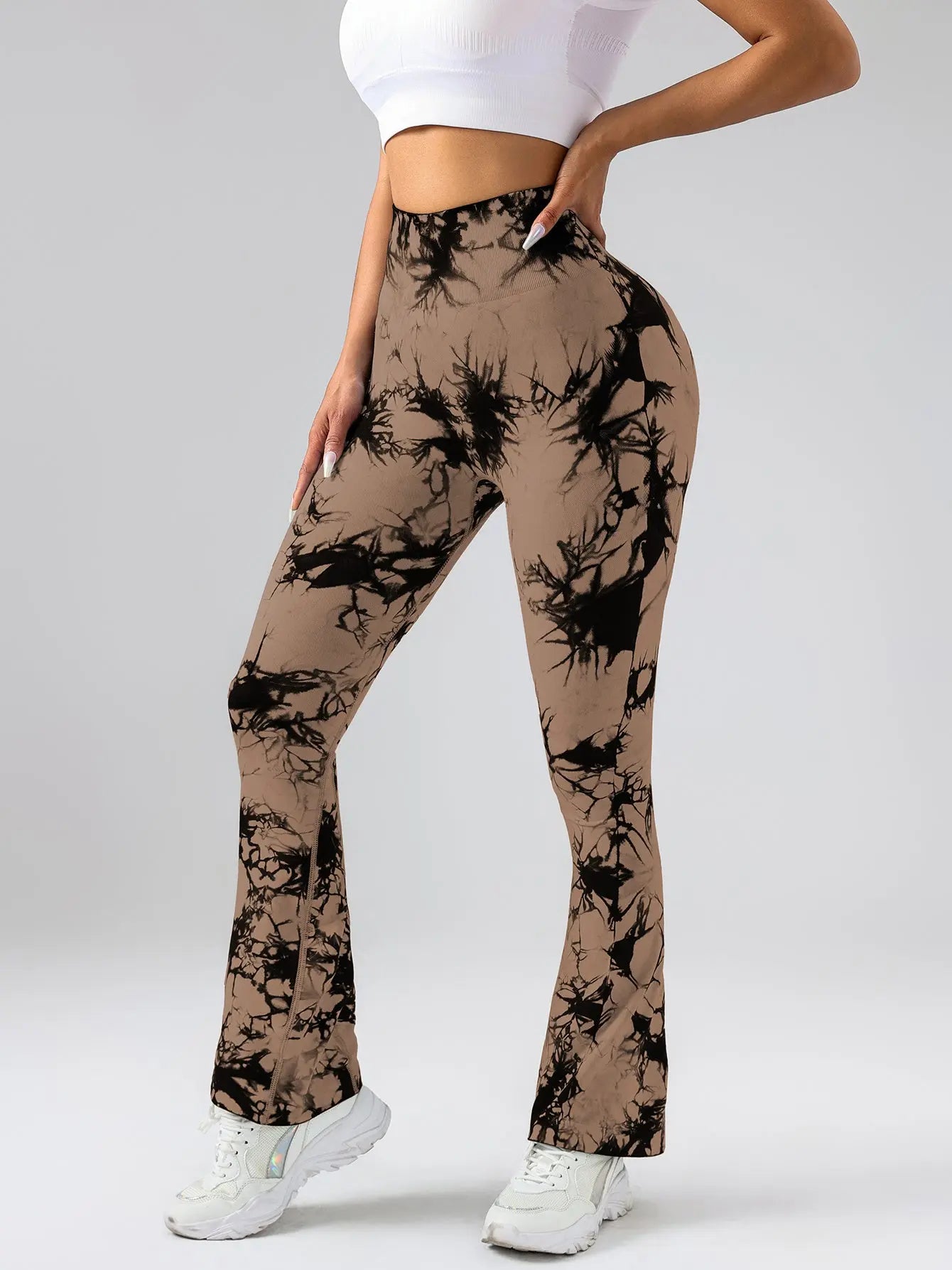 High-Waist Tummy Control Flare Yoga Pants For Women, Tie-Dye Stretch Slimming Bootcut Workout Pants, Fitness & Sports Activewear Lady T Fashions