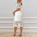 Women's Elegant Off-Shoulder Lace Bodycon Dress With Lace Panels For Casual & Formal Occasions Lady T Fashions