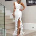 Slit Ruffled Large Evening Dress Lady T Fashions