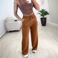 Solid Color High Waist Lace-up Elastic Waist Trimming Casual Trousers Lady T Fashions