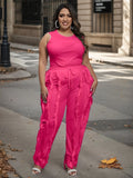Plus Size - Women Plus Size 2pcs Outfits Fringe Tassel Long Pants Set Sleeveless Tank Tops Clubwear Lady T Fashions