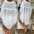 Plus Size Women's Solid Color Notch Lapel Long Sleeve Dress With Button Front Sheer Lightweight Midi Dress For Summer Lady T Fashions