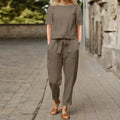 Women's Cotton And Linen Wide-leg Pants Suit Lady T Fashions