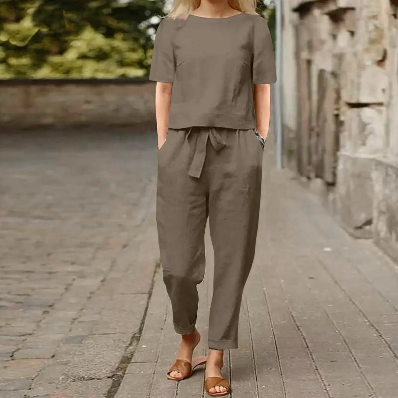 Women's Cotton And Linen Wide-leg Pants Suit Lady T Fashions