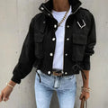 Women's Stand Collar Long Sleeve Jacket With Button & Zipper Closure - Two Large Pockets & Drawstring Hem Casual Short Jacket For Spring&Fall Lady T Fashions