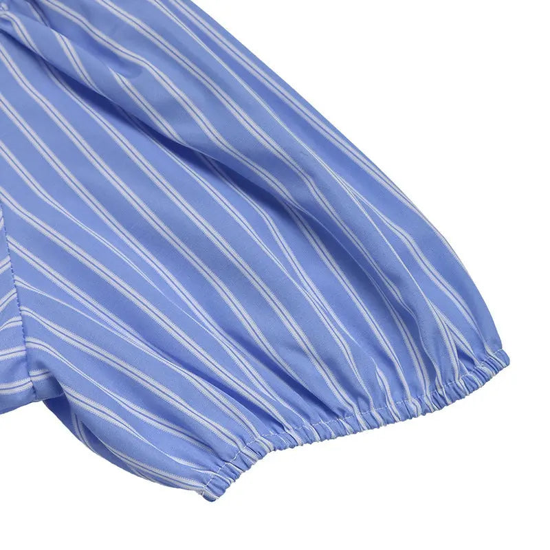 Women's Striped Tie Front Puff Sleeve Summer Casual Mini Dresses Loose Flowy Sundress Lady T Fashions