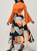 Ladies' Round Neck Printed Irregular Cuff Design Fashionable Dress Lady T Fashions