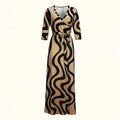Women's V-Neck Elegant Half-Sleeve Belted Waist Print Maxi Dress For Spring&Summer Dress Lady T Fashions