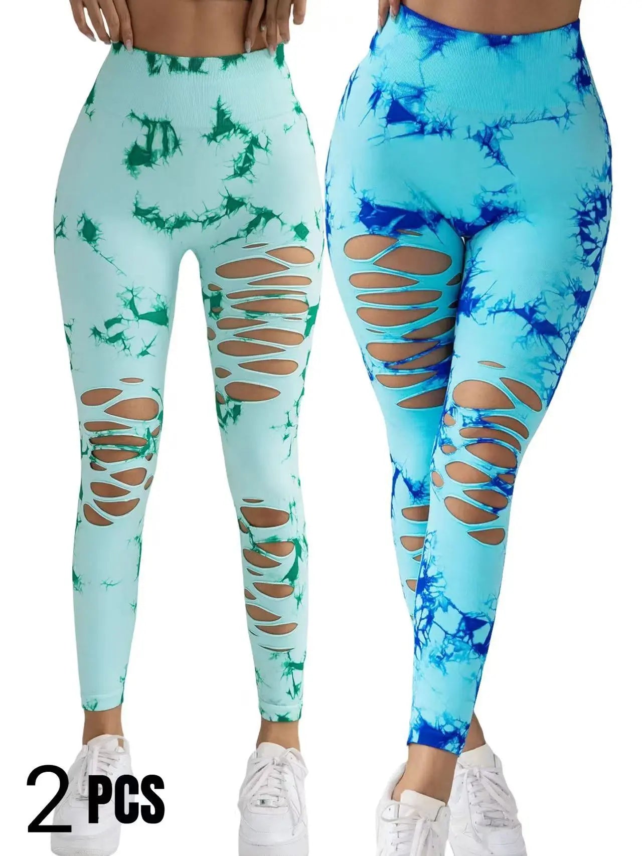 2 Pack New Style Hollow-Out Tie-Dye High-Waisted Tummy-Control Yoga Pants Lady T Fashions