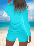 Blue Split Beach Swimsuit Sexy Ladies Outdoor Swimming Long Sleeve Upper Fitted Surfsuit Lady T Fashions