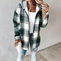 Women's Plaid Hoodie Long Sleeve Jacket Button Drawstring Casual Fall Shirts Shacket With Pocket Lady T Fashions