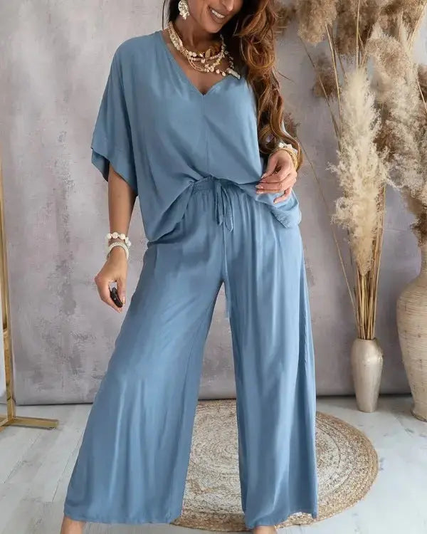 Women's Bat Sleeve Top Casual Pants Suit Lady T Fashions