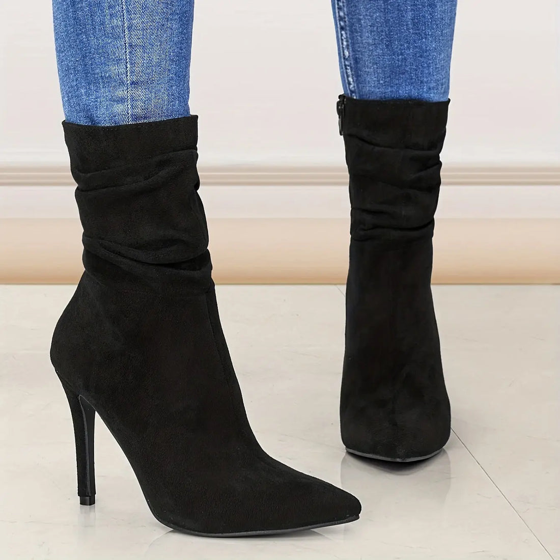 Women's Mid-Calf Boots, Plain Fashionable Boots with Zipper for Comfort and Casual Wear, Round Toe in the Middle of Calf Lady T Fashions