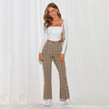 Mid-rise Plaid Print Temperament Commuting Literary Style Slightly Flared Wide-leg Pants Trousers Casual Pants Lady T Fashions