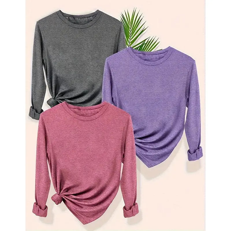 3 Pack Womens Plus Size Long Sleeve Shirts Crew Neck Basic Tee Tops Loose Fit Fall Outfits For Women 1X-5X Lady T Fashions
