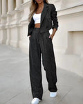 Women's Spring Fashion Striped Suits Casual Lapel Long Sleeve Cropped Top And Straight Pants Outfits Women's Clothing Lady T Fashions