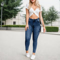 Multi-pocket High-stretch Mid-rise Zipper-hem Skinny Pencil Pants, Urban Style Women's Jeans And Clothing Cargo Jeans Amazon Don't Sell Lady T Fashions