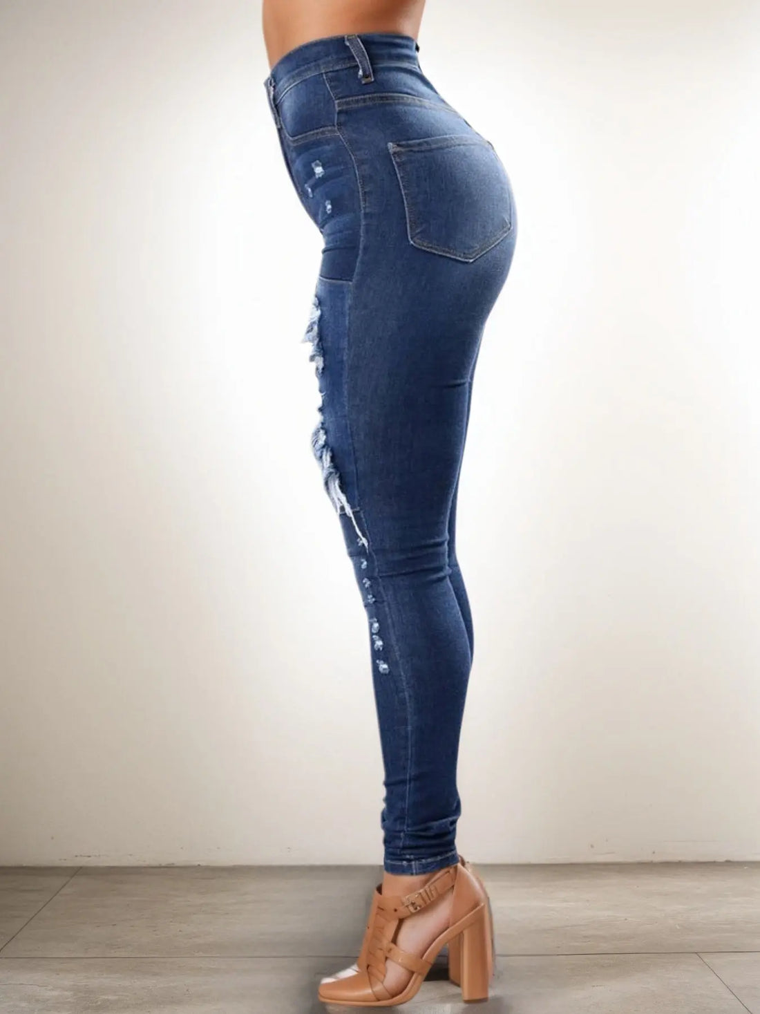 Versatile Women's High Waisted Elastic Ripped Tight Jeans, High-quality, Easy To Fit, Comfortable And Fashionable - Street Style Sexy Basic Jeans, Women's Jeans And Clothing Lady T Fashions