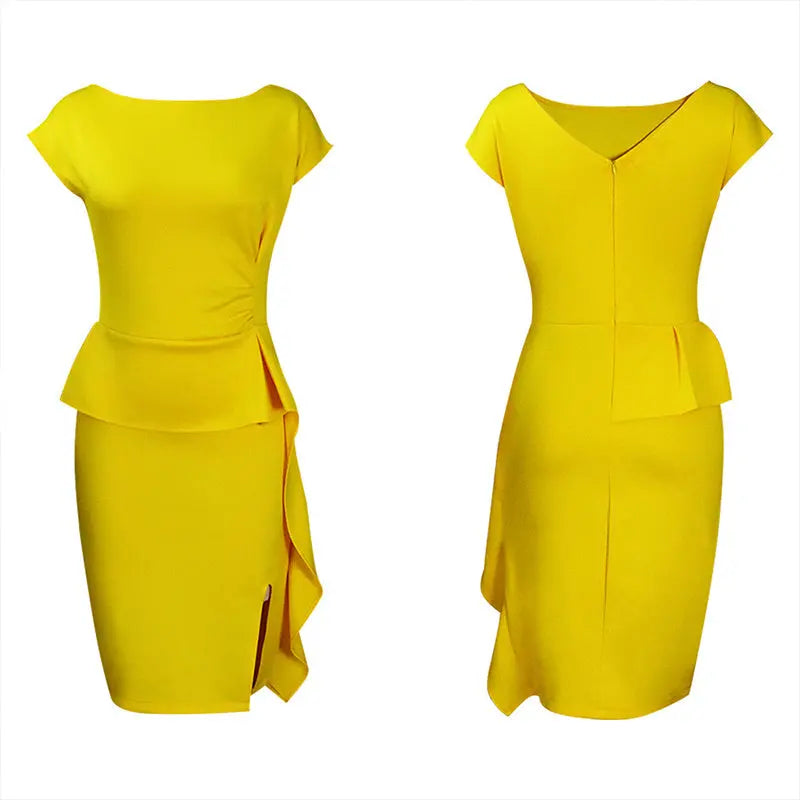 Women's Elegant Ruffle Sleeveless Bodycon Formal Party Cocktail Pencil Midi Dress Lady T Fashions