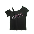 Ladies' Fashion Asymmetrical Neck Heart-shaped Printed Top Casual Pullover Slanted Shoulder Collar Shirt Lady T Fashions