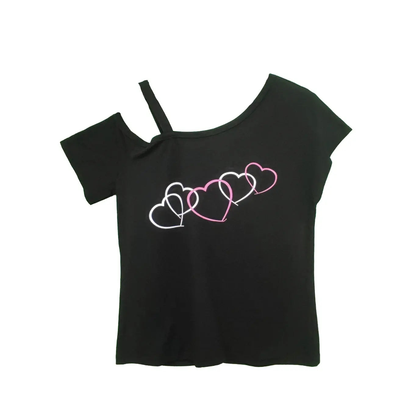 Ladies' Fashion Asymmetrical Neck Heart-shaped Printed Top Casual Pullover Slanted Shoulder Collar Shirt Lady T Fashions